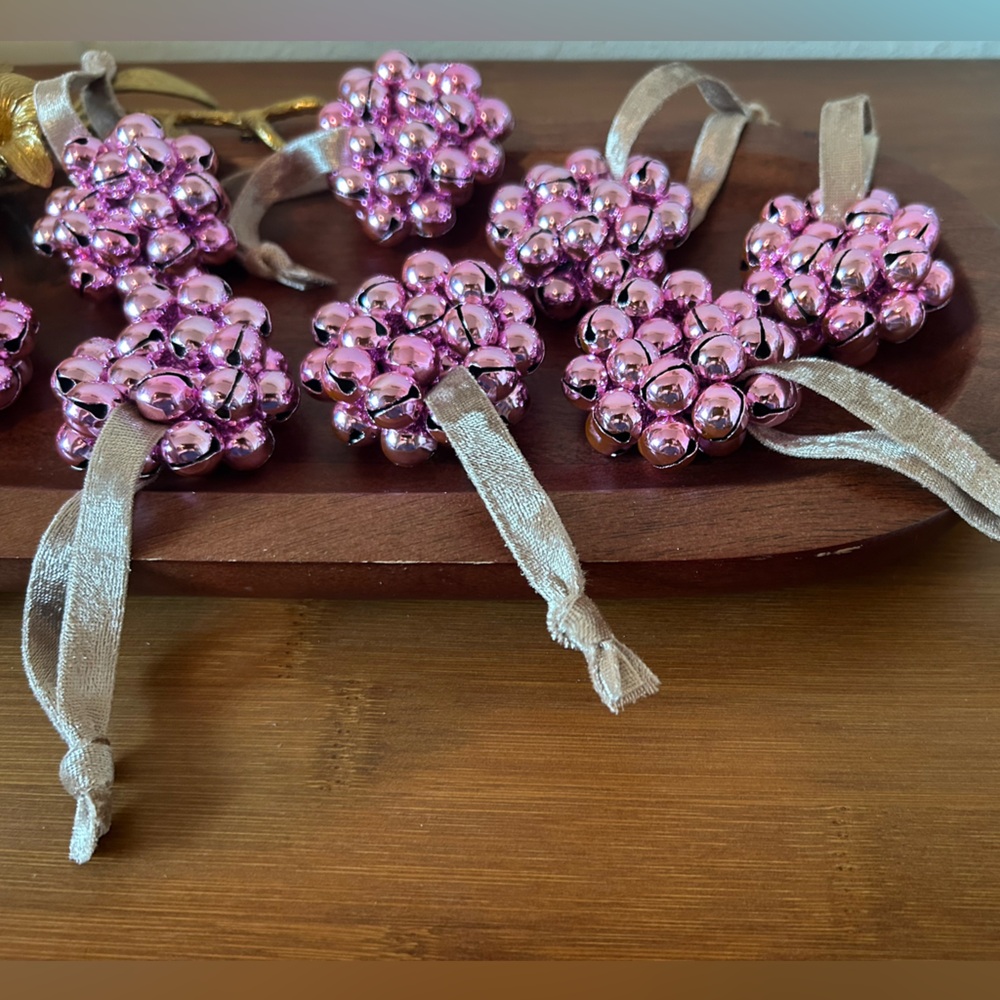 8 Pink Holiday Bell Cluster Ornaments Set